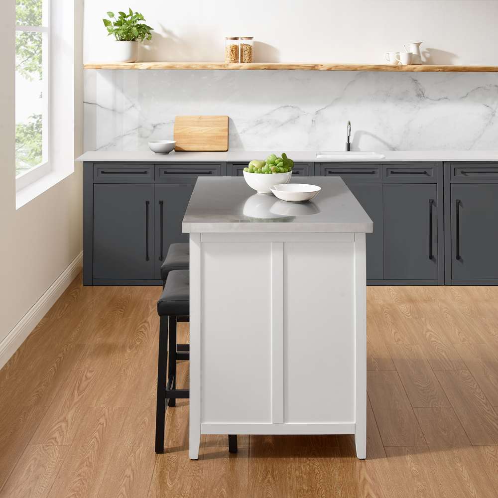 Silvia Island With 2 Stools White Black KF30082WH-BK