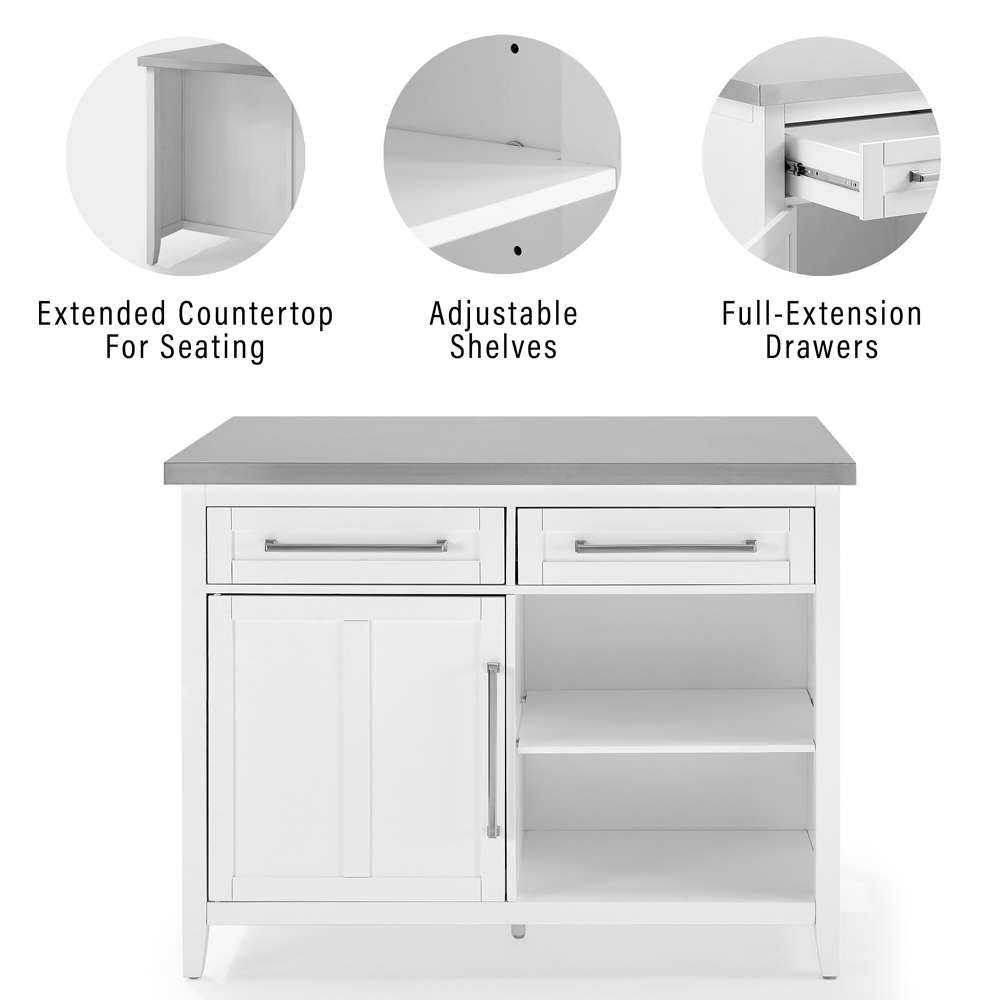 Silvia Island With 2 Stools White Black KF30082WH-BK