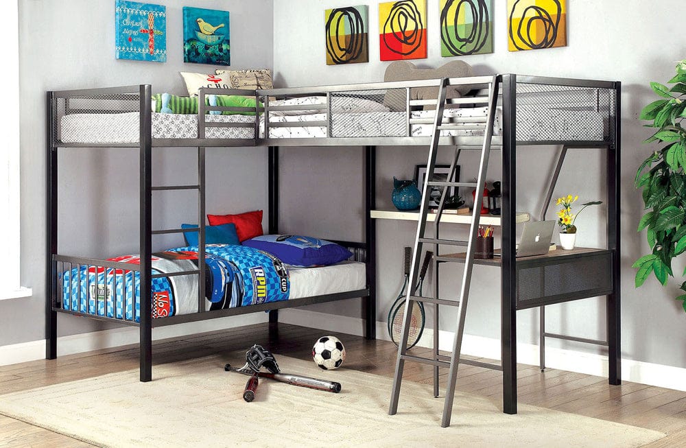 Ballarat Triple Twin Bunk Bed with Desk CM-BK1049 in Silver