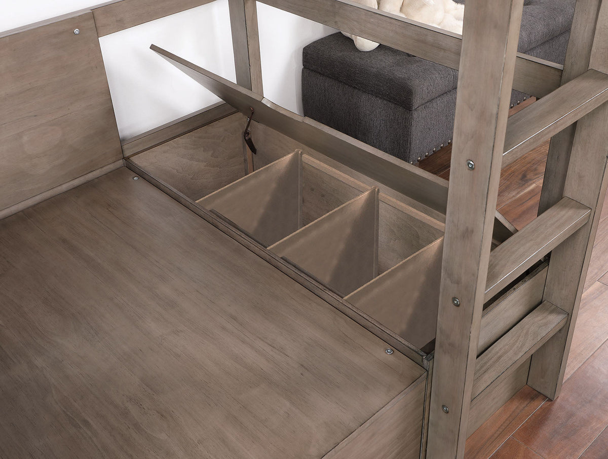 Callistus Twin Workstation Loft Bed CM-BK828GY-BED in Warm Gray