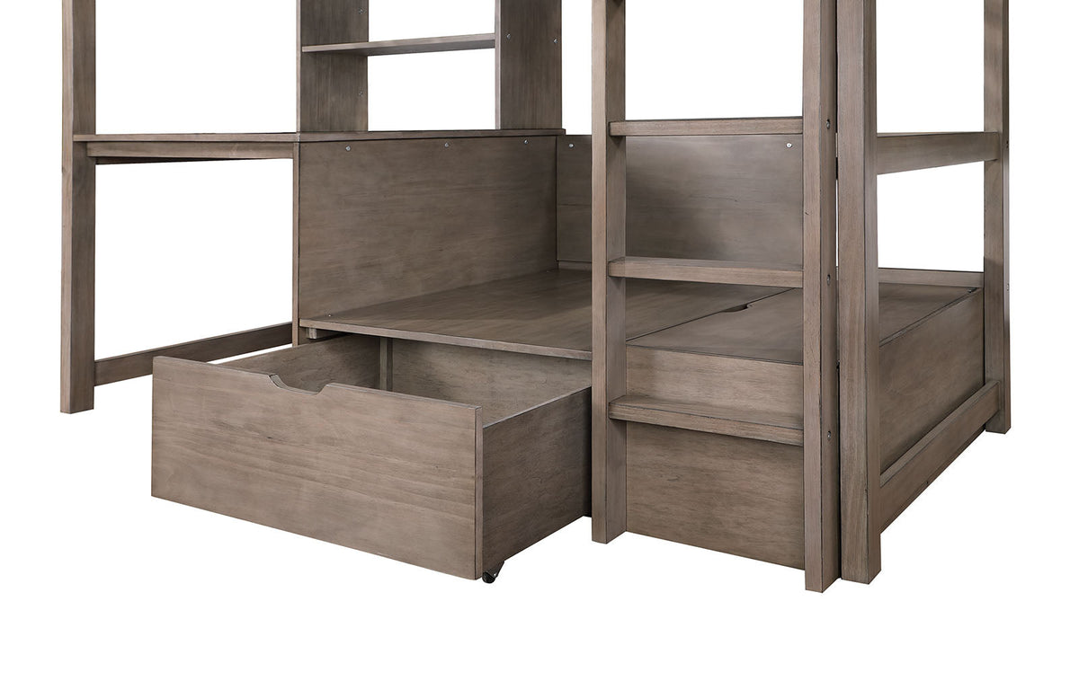 Callistus Twin Workstation Loft Bed CM-BK828GY-BED in Warm Gray