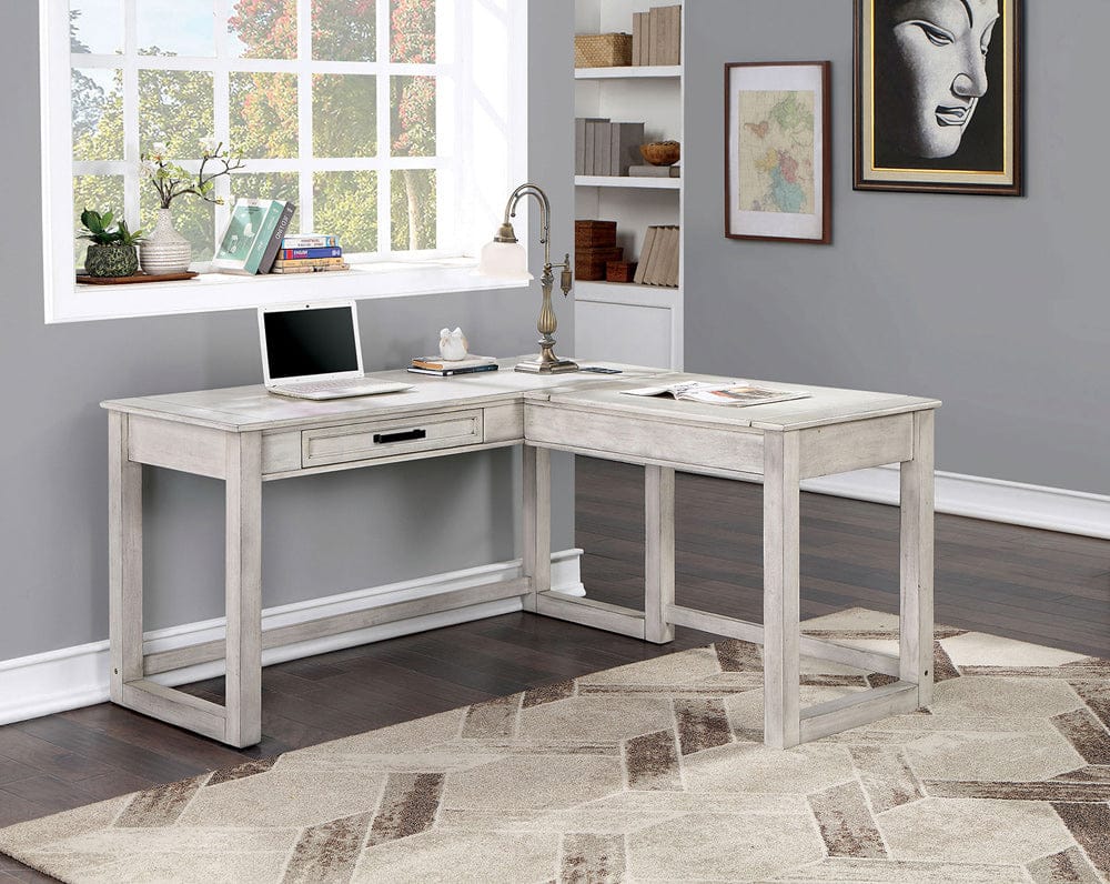 Furniture of America Galarga Lift-Top Corner Desk in Antique White