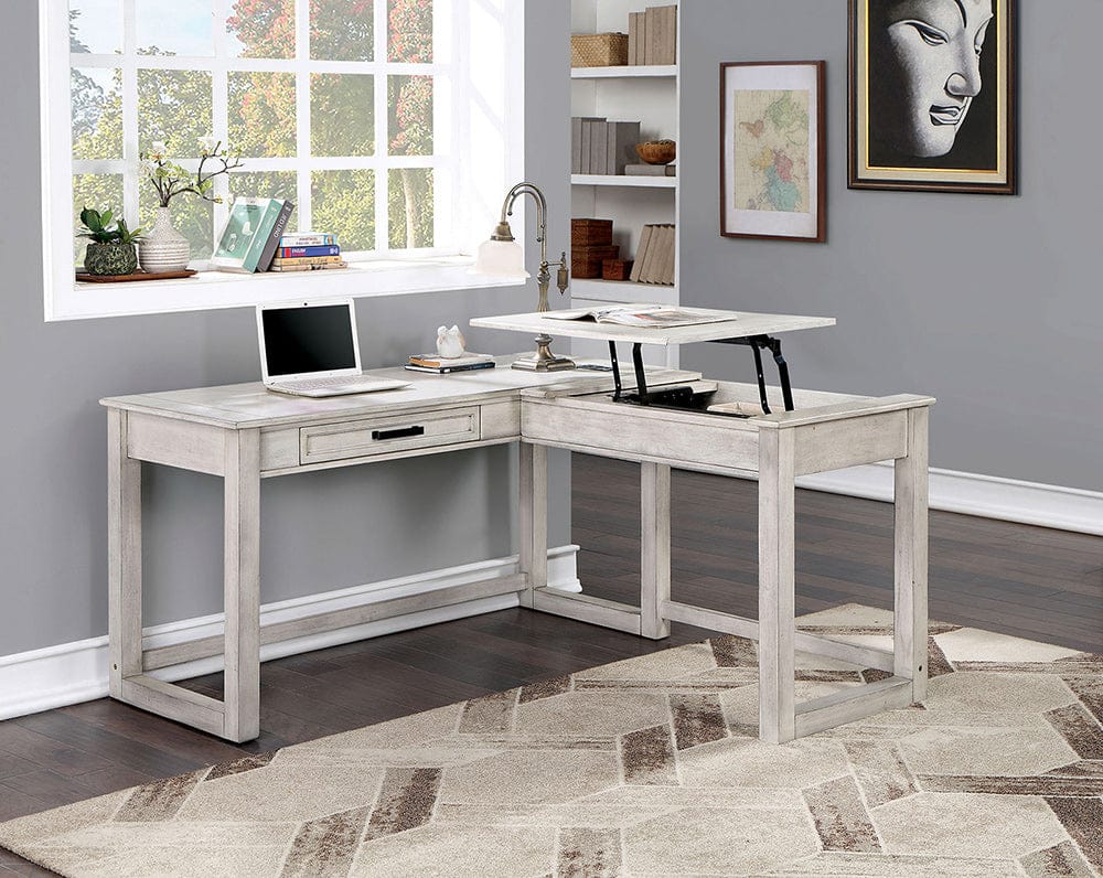 Furniture of America Galarga Lift-Top Corner Desk in Antique White