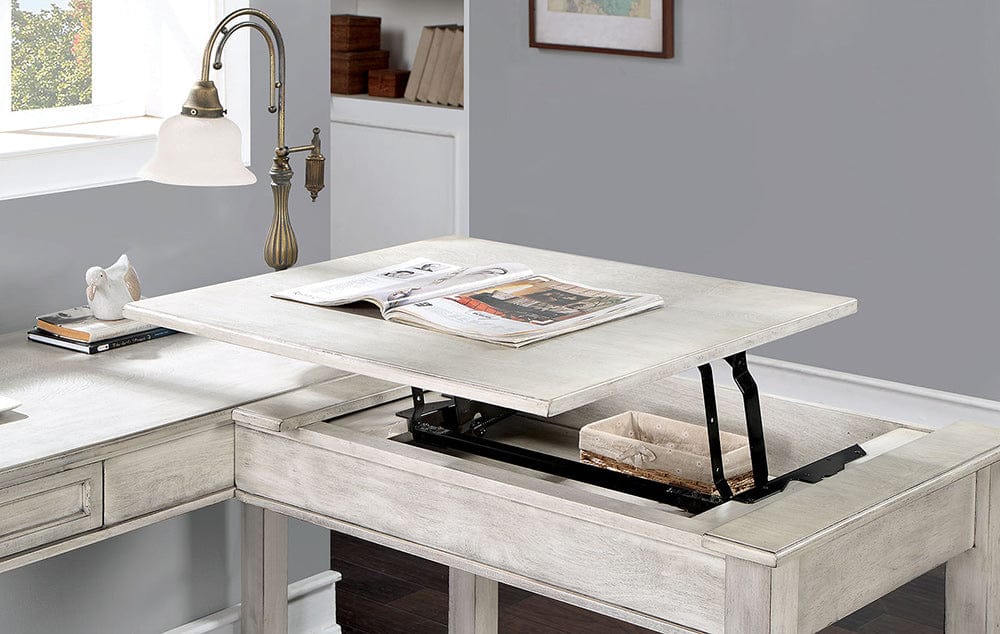 Furniture of America Galarga Lift-Top Corner Desk in Antique White