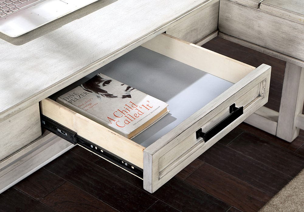 Furniture of America Galarga Lift-Top Corner Desk in Antique White
