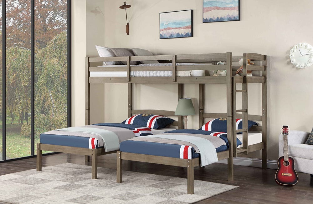 Hortense Triple Twin Bunk Bed FOA-BK659GY-BED in Warm Gray