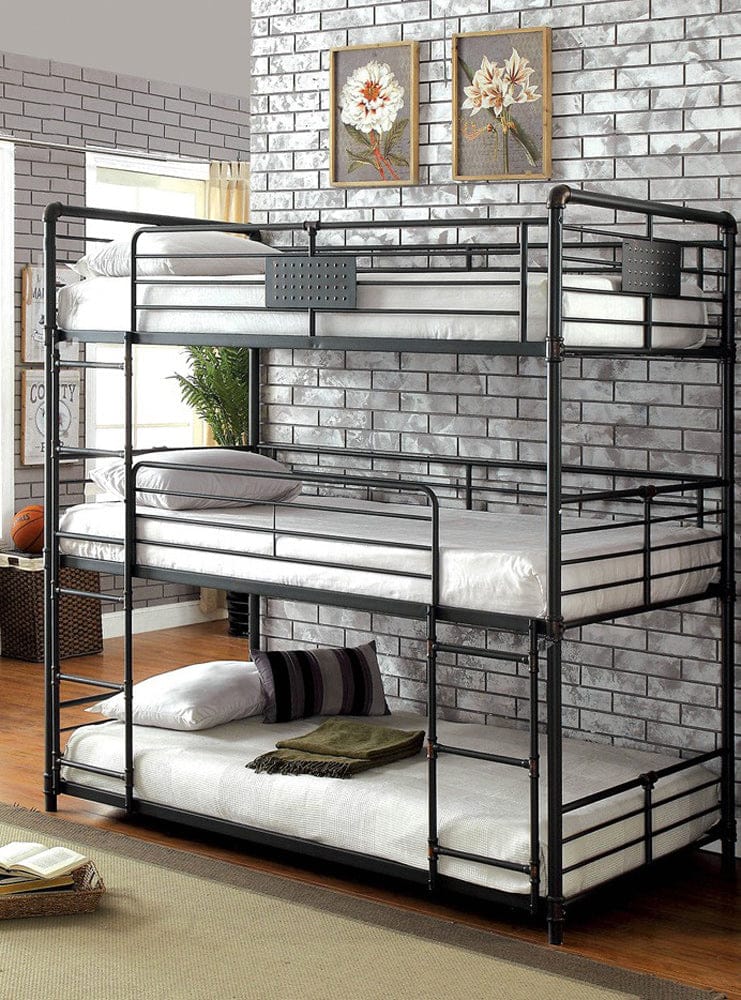 Olga I Twin/Twin/Twin Bunk Bed CM-BK912-BED in Antique Black