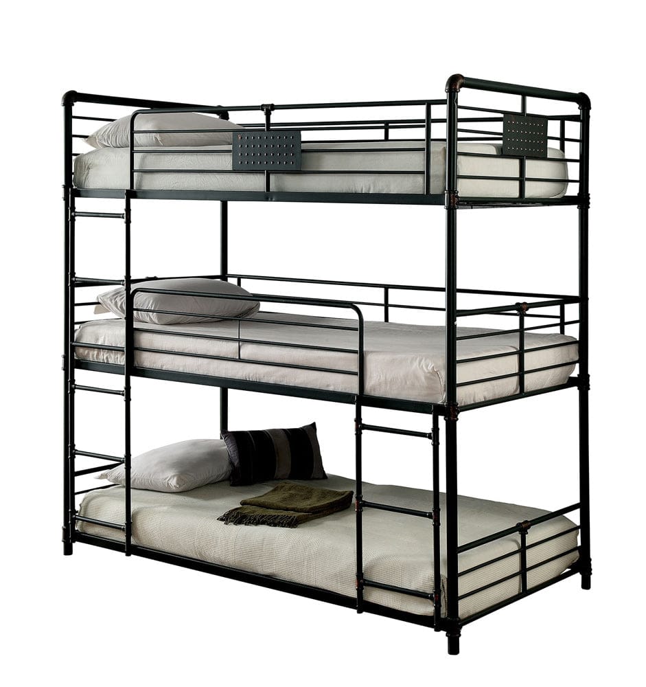 Olga I Twin/Twin/Twin Bunk Bed CM-BK912-BED in Antique Black
