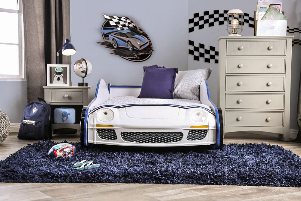Poe Twin Bed CM7640-BED in White/Blue