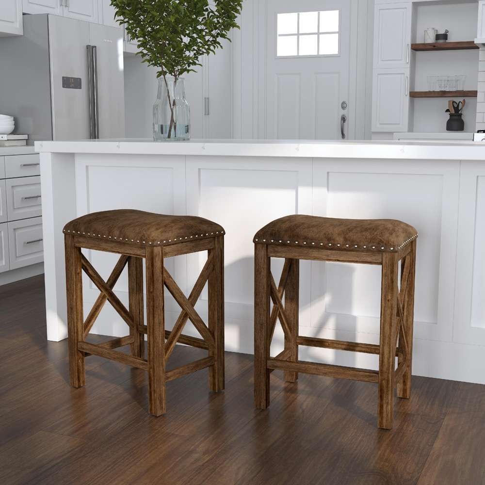 Willow Bend Backless Counter Stools Set of 2 Antique Brown Walnut 4777-820