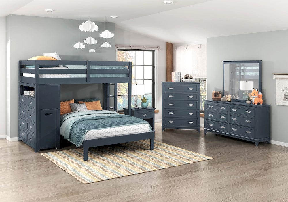 Sloane Twin/Full Loft Bunk Bed Chest Hidden Desk Navy Blue B2024BULTF-1x