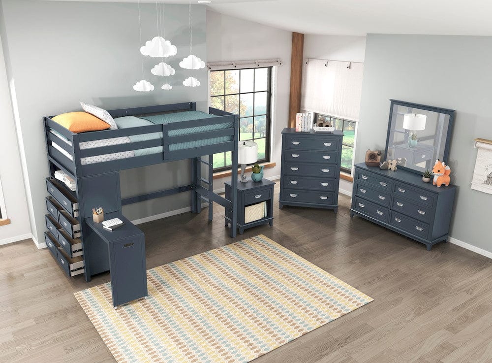 Sloane Twin/Full Loft Bunk Bed Chest Hidden Desk Navy Blue B2024BULTF-1x
