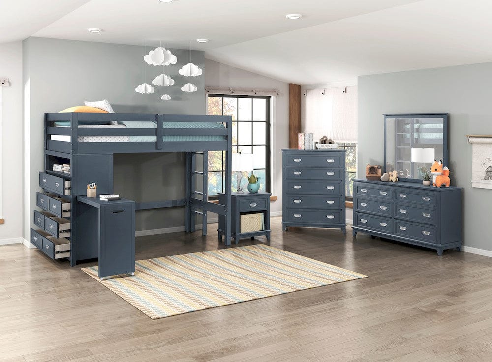 Sloane Twin/Full Loft Bunk Bed Chest Hidden Desk Navy Blue B2024BULTF-1x
