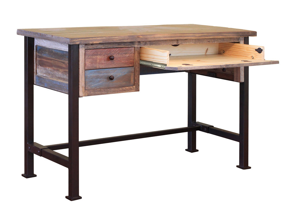 IFD Antique Multicolor Three Drawer Desk in Distressed Multicolor
