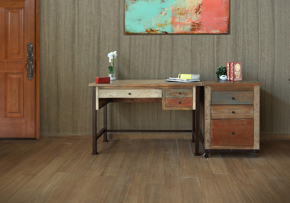 IFD Antique Multicolor Three Drawer Desk in Distressed Multicolor