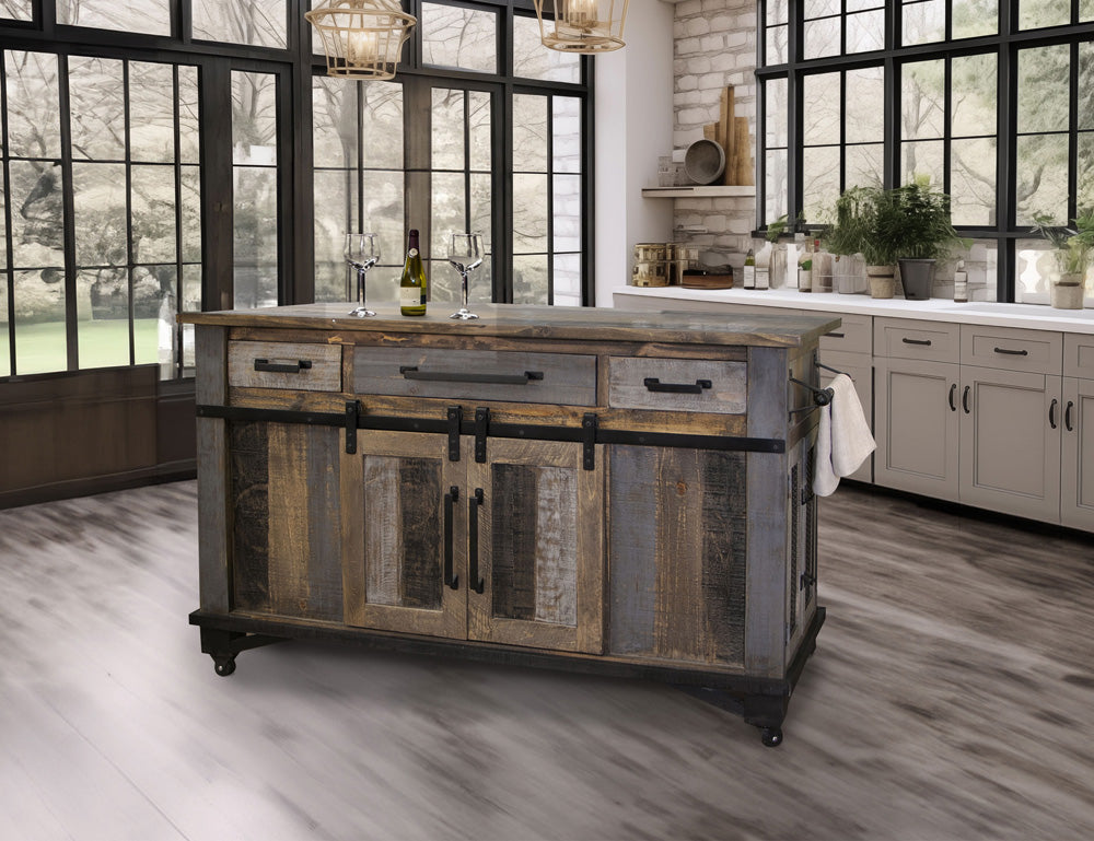 Loft 3 Drawer 6 Door Kitchen Island IFD6441KSL in Brown