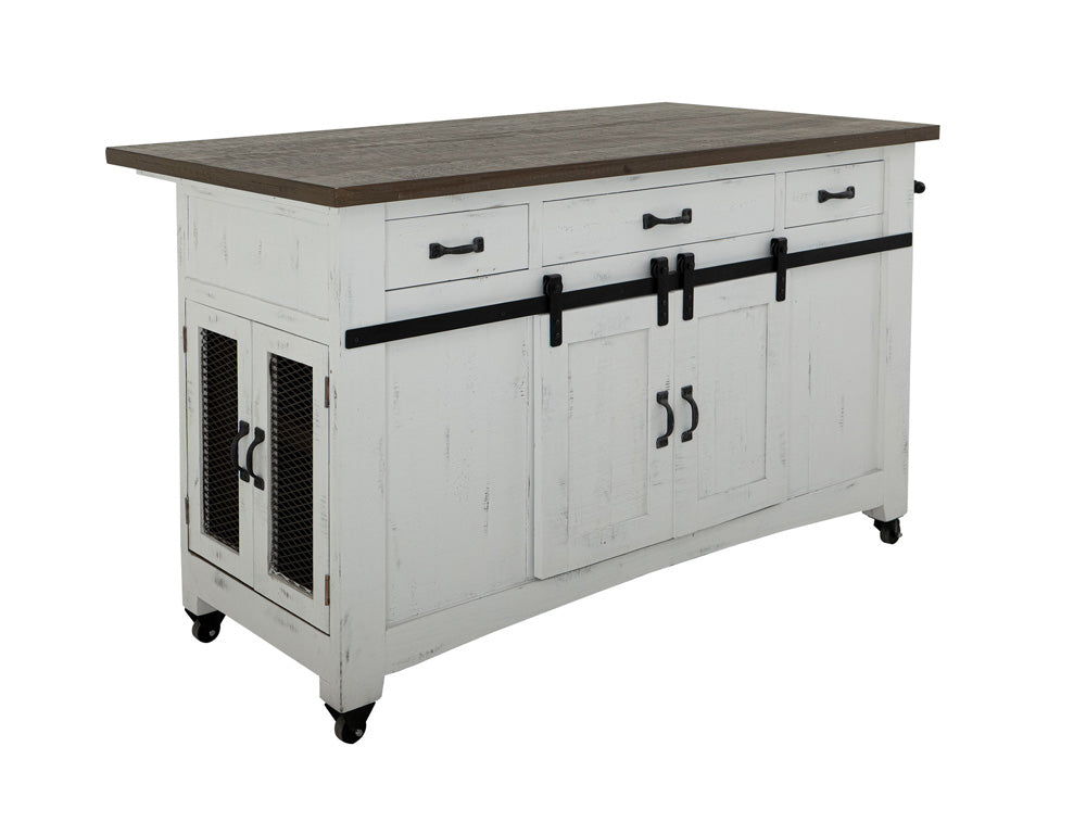Pueblo 3 Drawer Kitchen Island IFD360ISLAND in White