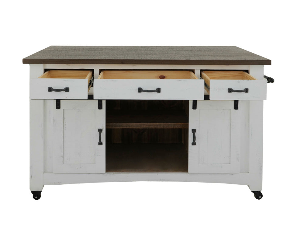 Pueblo 3 Drawer Kitchen Island IFD360ISLAND in White