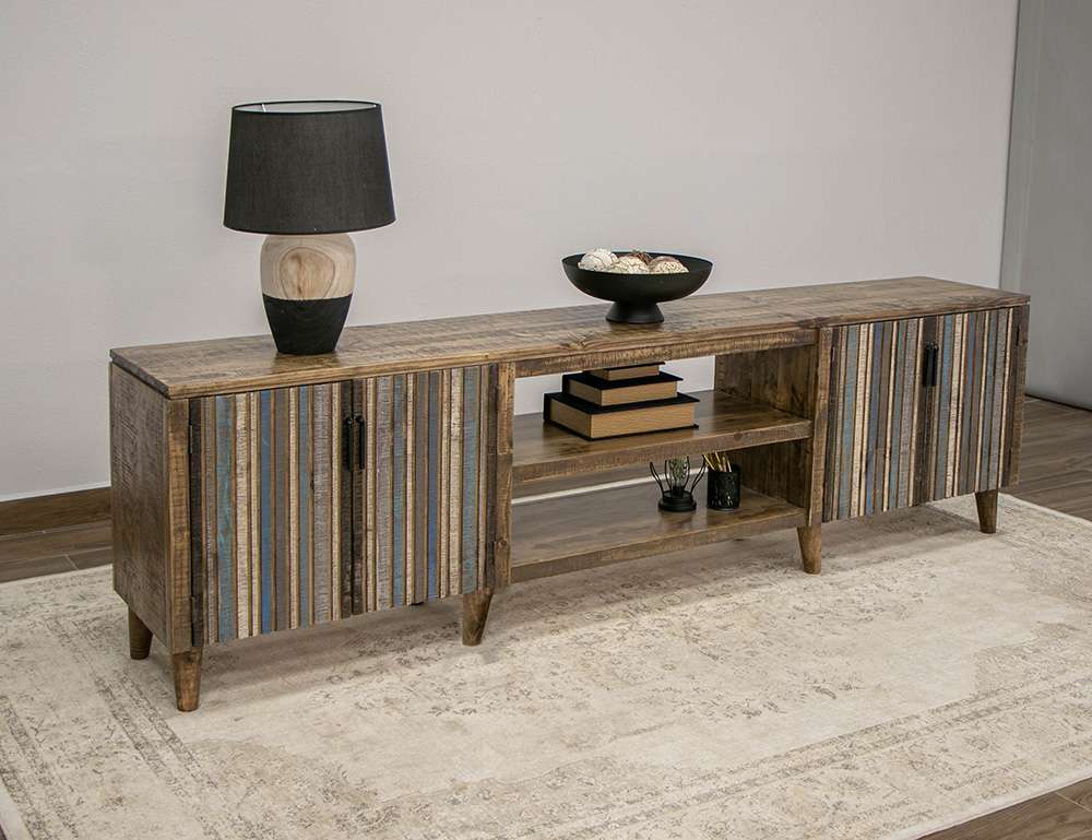 Tiza 4 Door 93in TV Stand IFD1981STN93BL in Multicolor