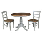 36in Round Extension Dining Table with 2 Chairs Hickory/Stone K41-36RXT-C2-2