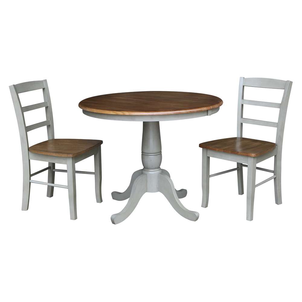 36in Round Extension Dining Table with 2 Chairs Hickory/Stone K41-36RXT-C2-2