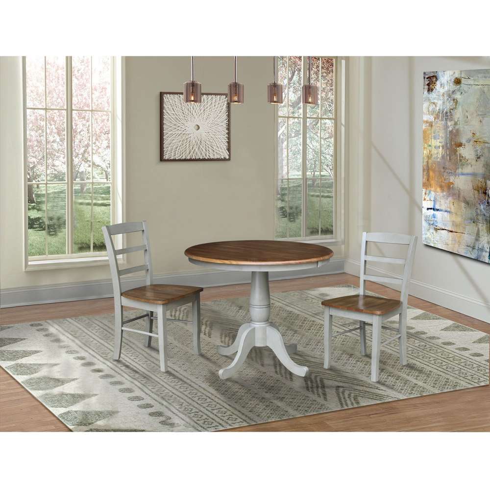 36in Round Extension Dining Table with 2 Chairs Hickory/Stone K41-36RXT-C2-2