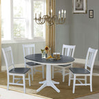 36in Round Extension Dining Table with 4 Chairs White/Heather Gray K05-36RXT-27B-C10-4