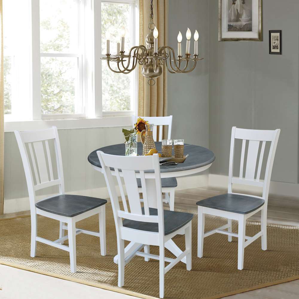 36in Round Extension Dining Table with 4 Chairs White/Heather Gray K05-36RXT-27B-C10-4