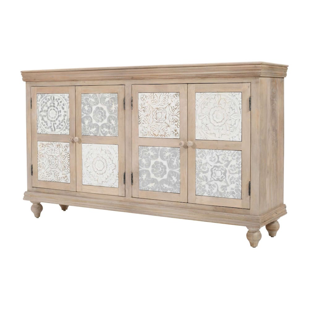 Adele 71in Hand Carved Solid Wood Four-Door Sideboard Cabinet 2358-71 in Sand