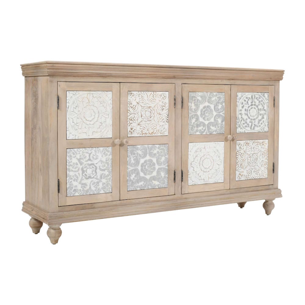 Adele 71in Hand Carved Solid Wood Four-Door Sideboard Cabinet 2358-71 in Sand