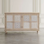 Adele 71in Hand Carved Solid Wood Four-Door Sideboard Cabinet 2358-71 in Sand