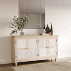 Adele 71in Hand Carved Solid Wood Four-Door Sideboard Cabinet 2358-71 in Sand