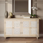 Adele 71in Hand Carved Solid Wood Four-Door Sideboard Cabinet 2358-71 in Sand