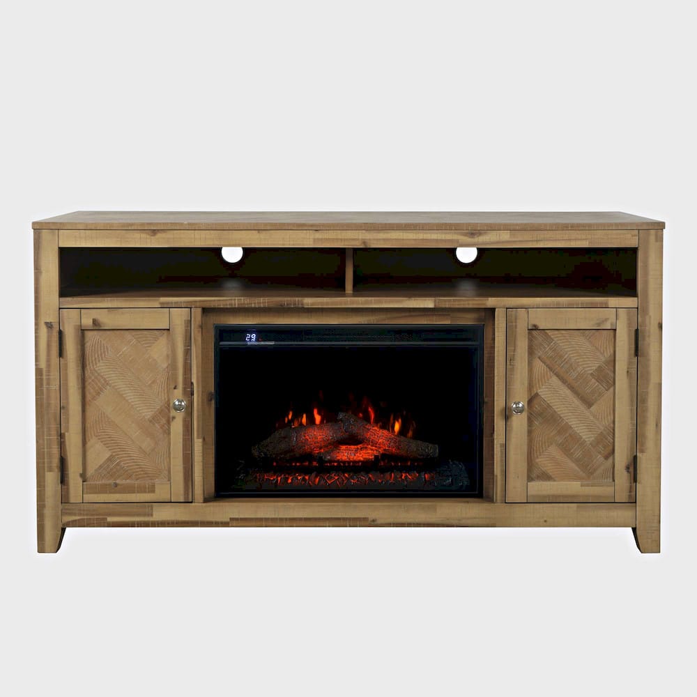 Fairview 60in Chevron Fireplace Console 2338-FP6032 in Bryce Light Brown