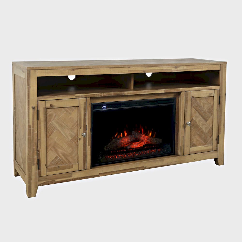 Fairview 60in Chevron Fireplace Console 2338-FP6032 in Bryce Light Brown