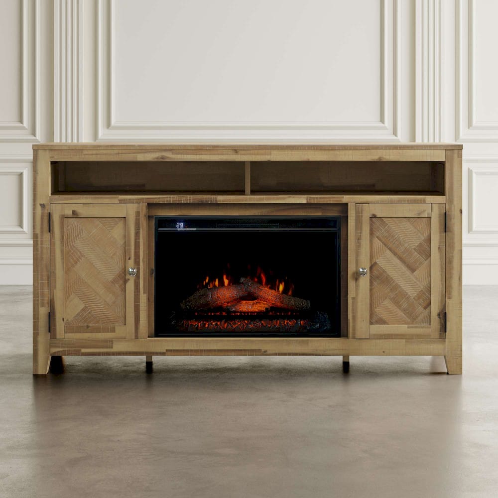 Fairview 60in Chevron Fireplace Console 2338-FP6032 in Bryce Light Brown