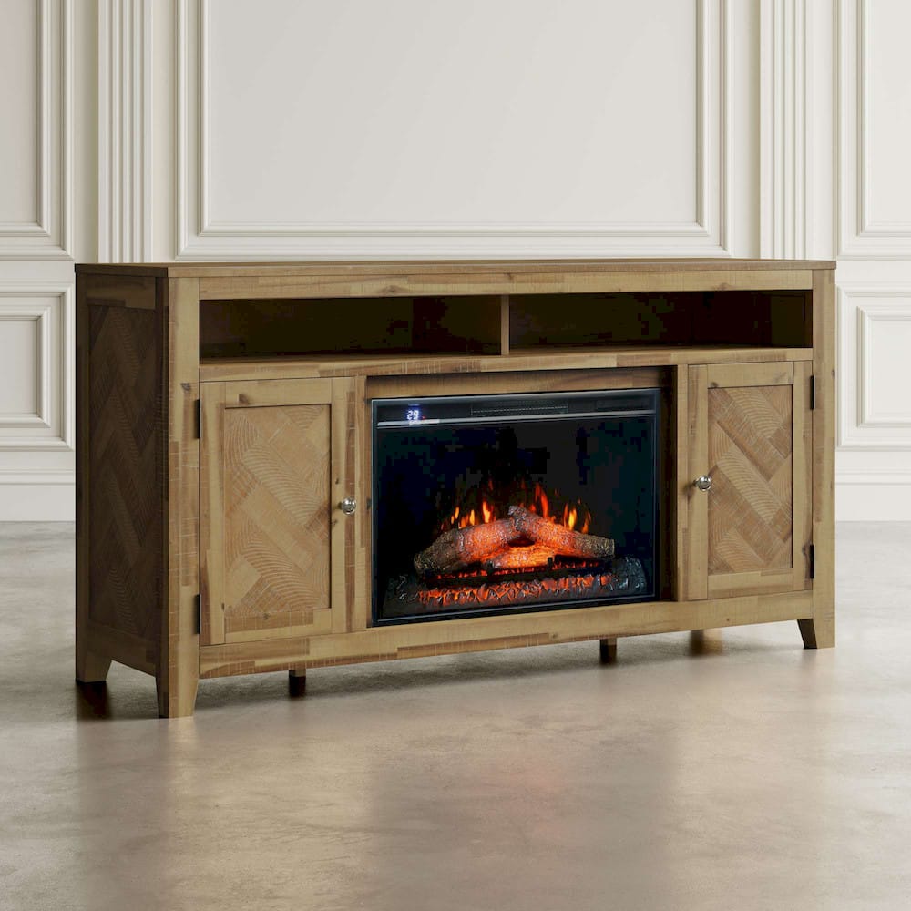 Fairview 60in Chevron Fireplace Console 2338-FP6032 in Bryce Light Brown