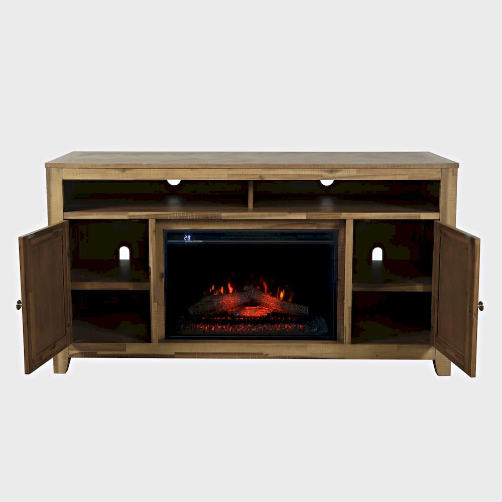 Fairview 60in Chevron Fireplace Console 2338-FP6032 in Bryce Light Brown