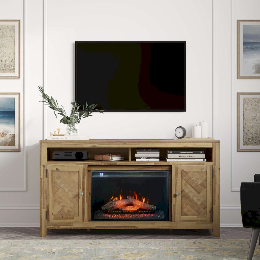 Fairview 60in Chevron Fireplace Console 2338-FP6032 in Bryce Light Brown
