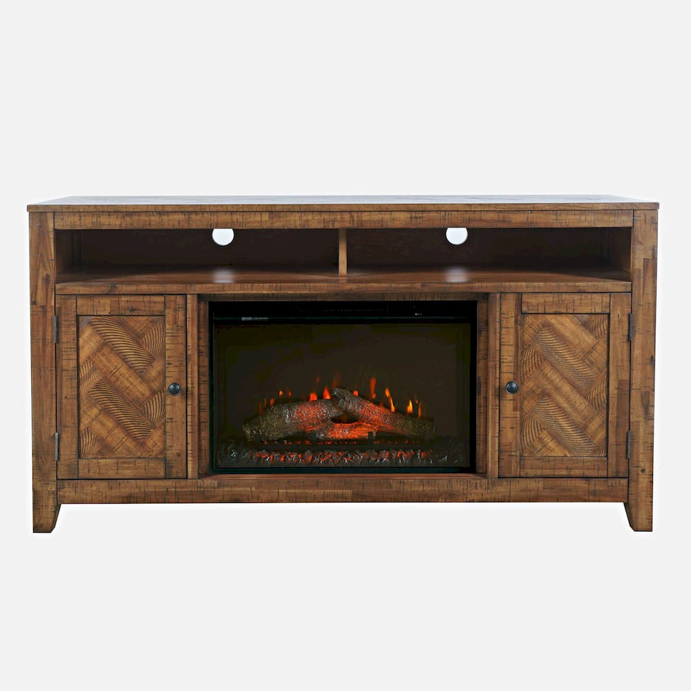 Fairview 60in Chevron Fireplace Console 1932-FP6032 in Oak Dark Brown