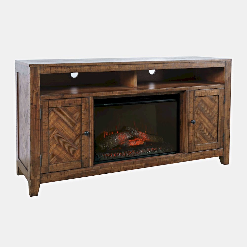 Fairview 60in Chevron Fireplace Console 1932-FP6032 in Oak Dark Brown