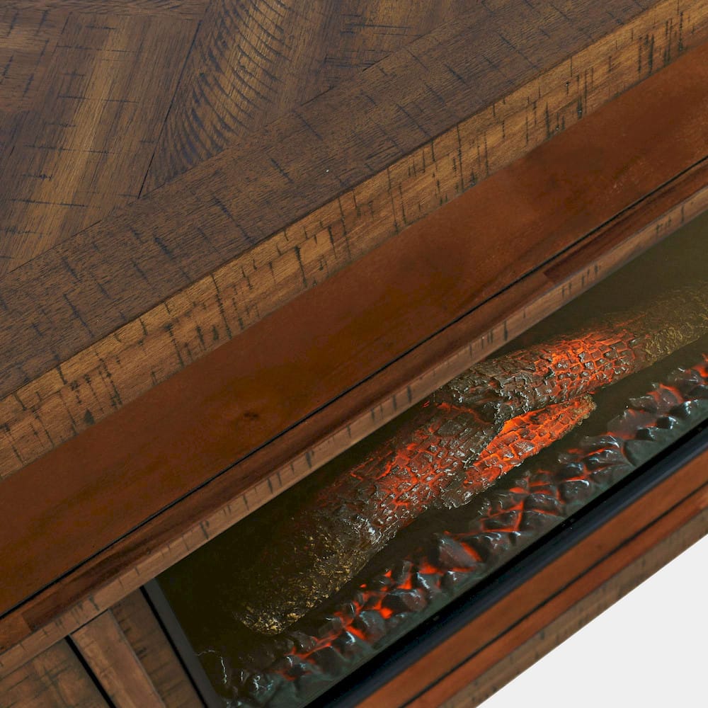 Fairview 60in Chevron Fireplace Console 1932-FP6032 in Oak Dark Brown