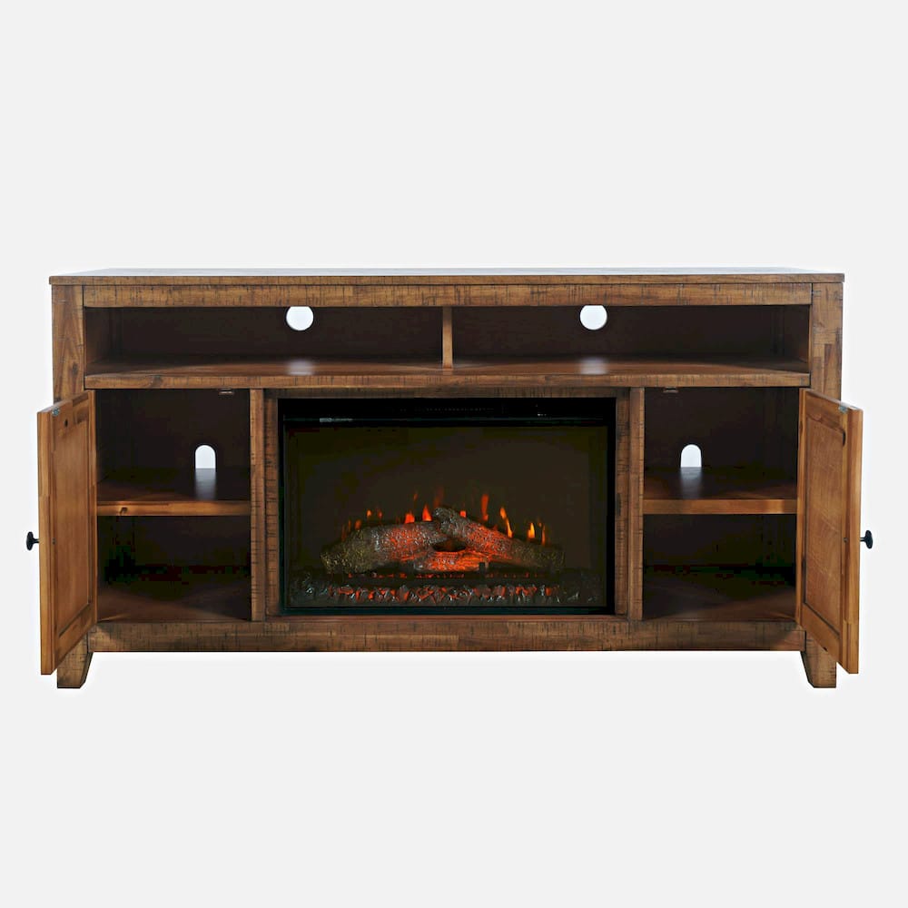 Fairview 60in Chevron Fireplace Console 1932-FP6032 in Oak Dark Brown