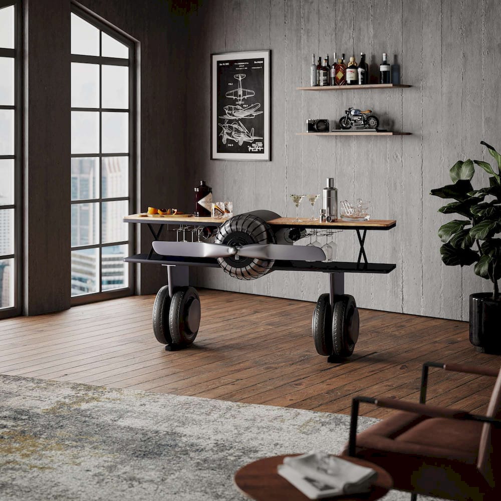 Maverick 72in Airplane Bar Console Table Gunmetal Grey 2323-MAVERICK