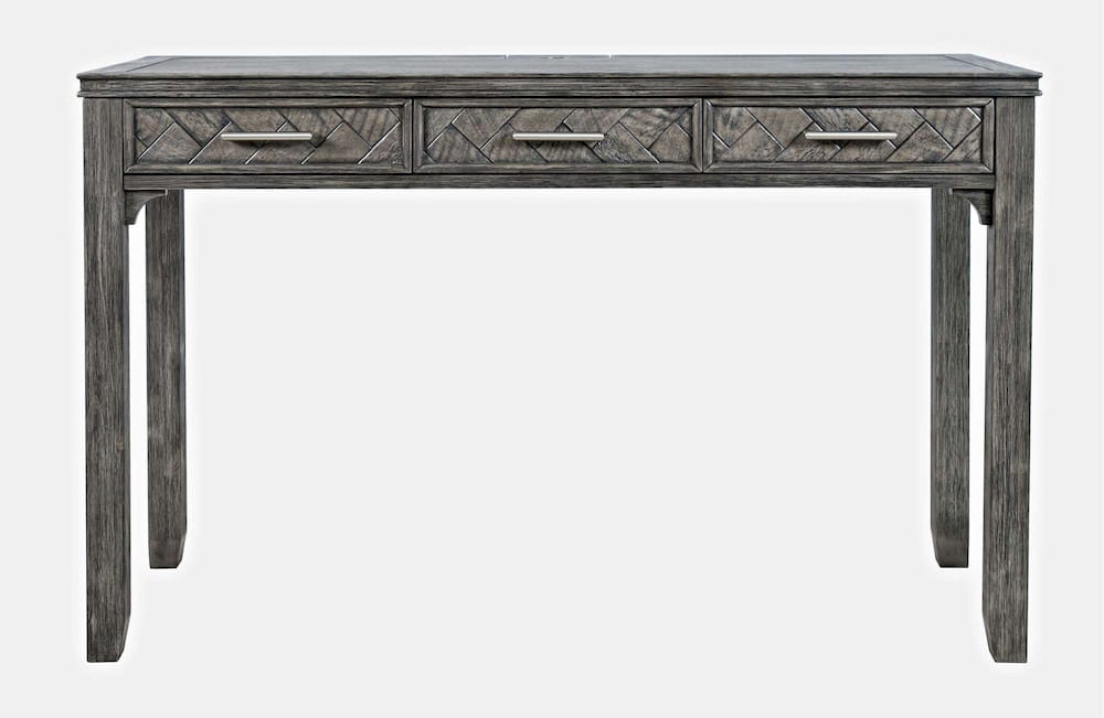 Jofran Gramercy Chevron Three Drawer USB Charging Desk in Platinum