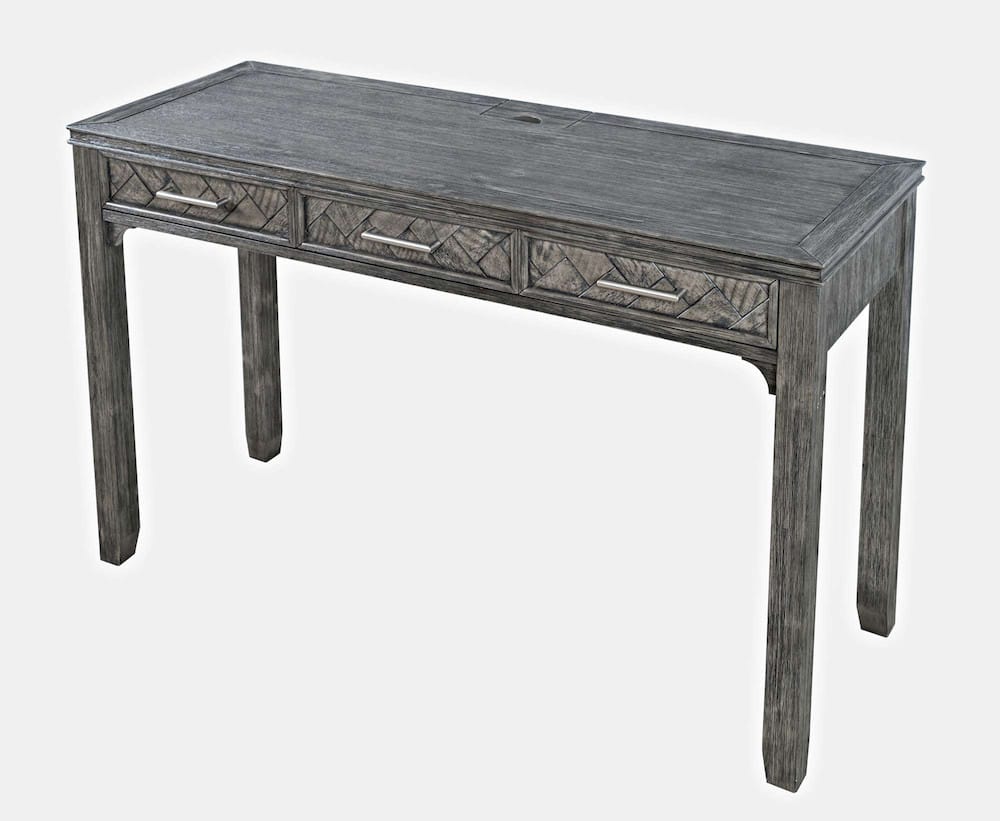 Jofran Gramercy Chevron Three Drawer USB Charging Desk in Platinum