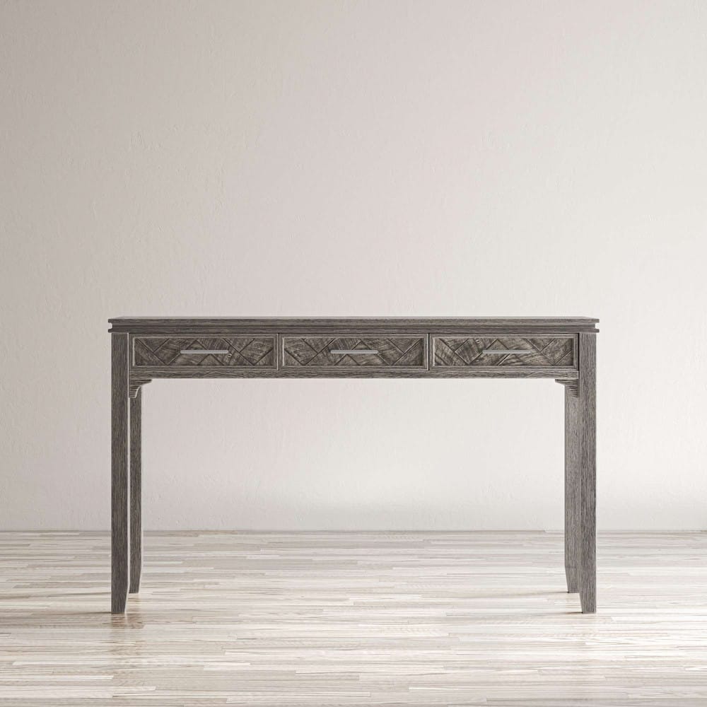 Jofran Gramercy Chevron Three Drawer USB Charging Desk in Platinum