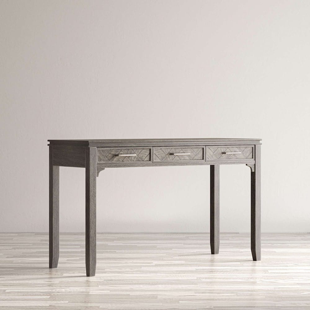 Jofran Gramercy Chevron Three Drawer USB Charging Desk in Platinum