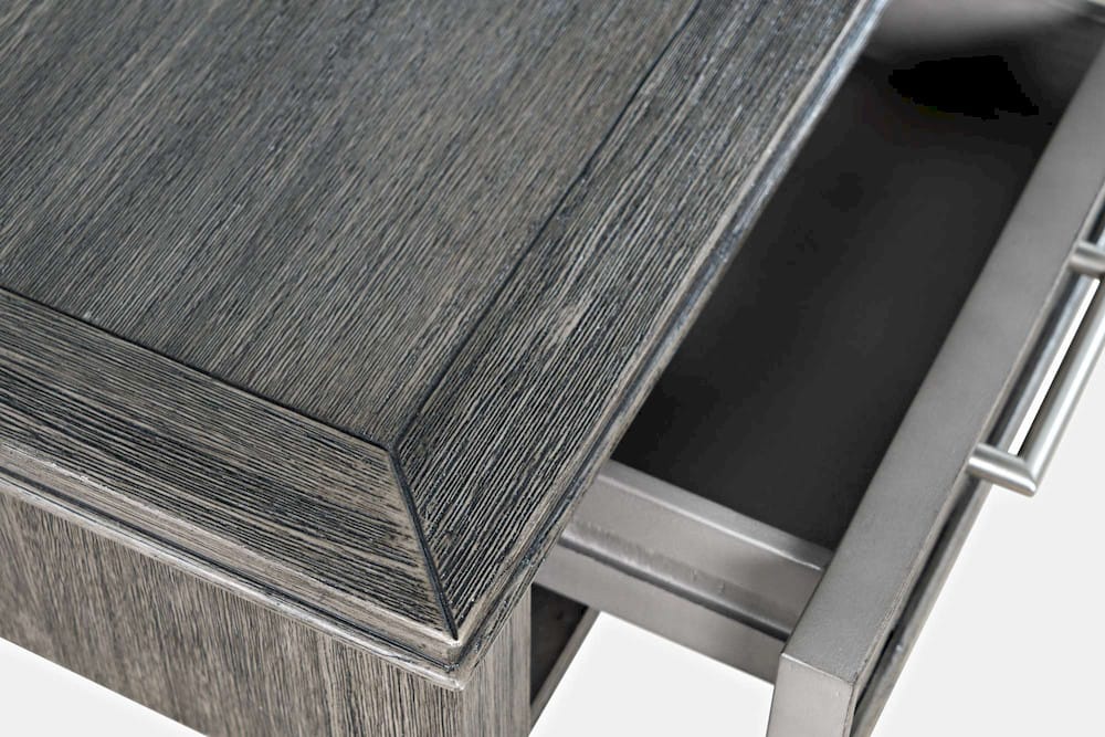 Jofran Gramercy Chevron Three Drawer USB Charging Desk in Platinum