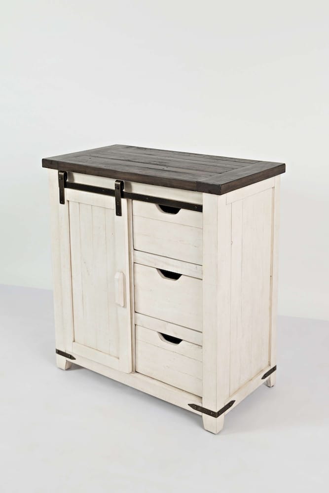 Madison County 32in Barn Door Accent Cabinet 1706-32 in Vintage White